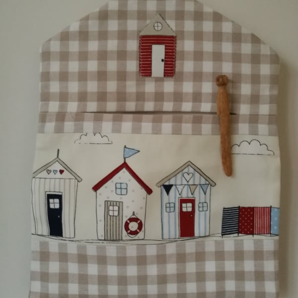 Cute Hand Made. Lined, Beach Huts Peg Bag