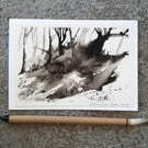 Black and White Abstract Trees Handpainted Card