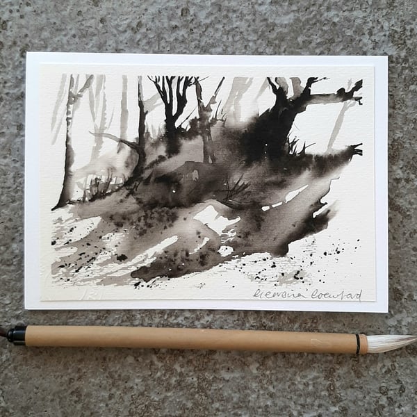 Black and White Abstract Trees Handpainted Card