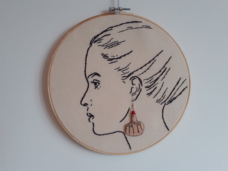 Felt & Hand Embroidery Earrings - Middle Finger