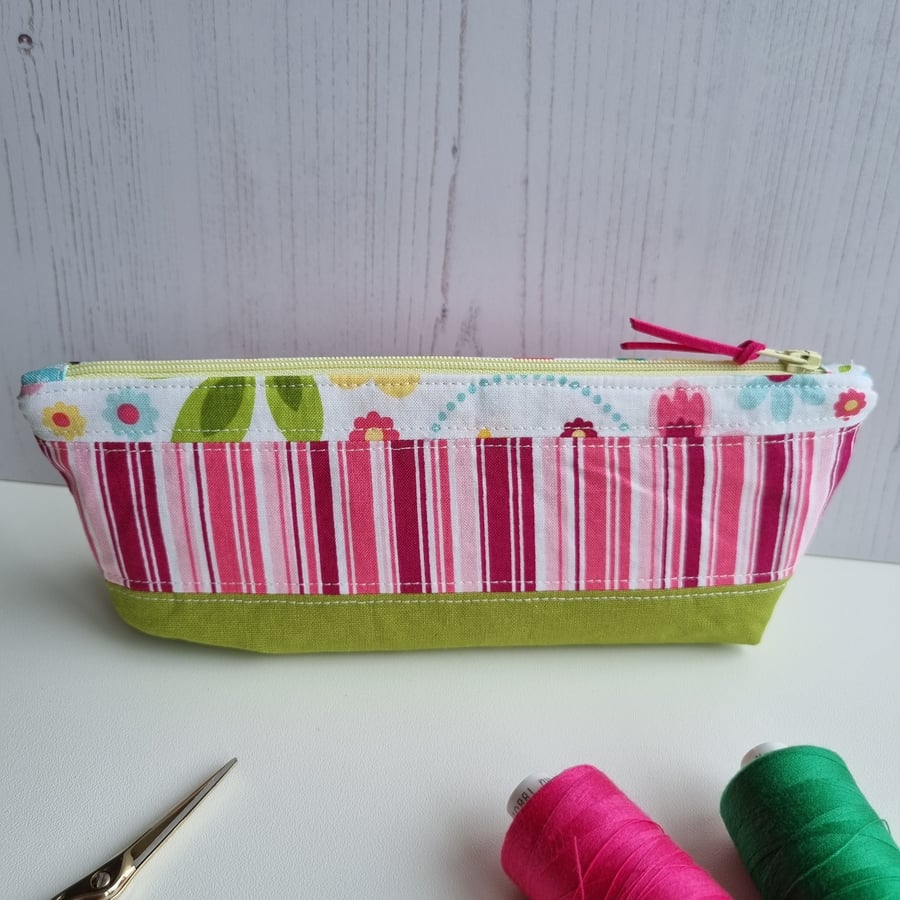 Pencil case, zipped pouch, spring multi colour, notions case, make-up bag
