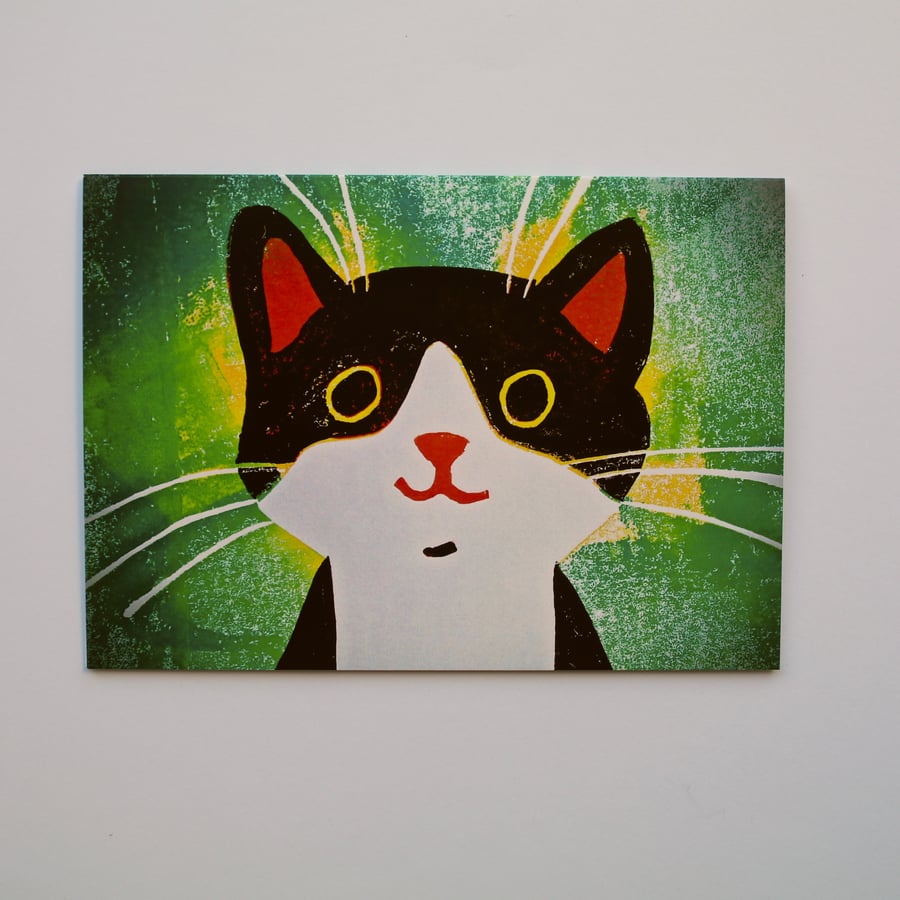 HAPPY CAT (GREEN) - BLANK GREETINGS CARD