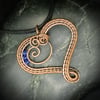 September Copper Heart Birthstone Pendant - Sapphire Crystal Beads