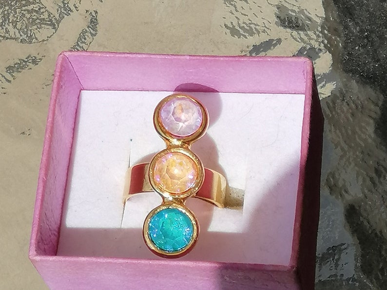 Adjustable Vertical Trio Swarovski Delite Ring