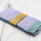 Hand knitted cotton wash cloths - 2 pack - L - Blue and purple