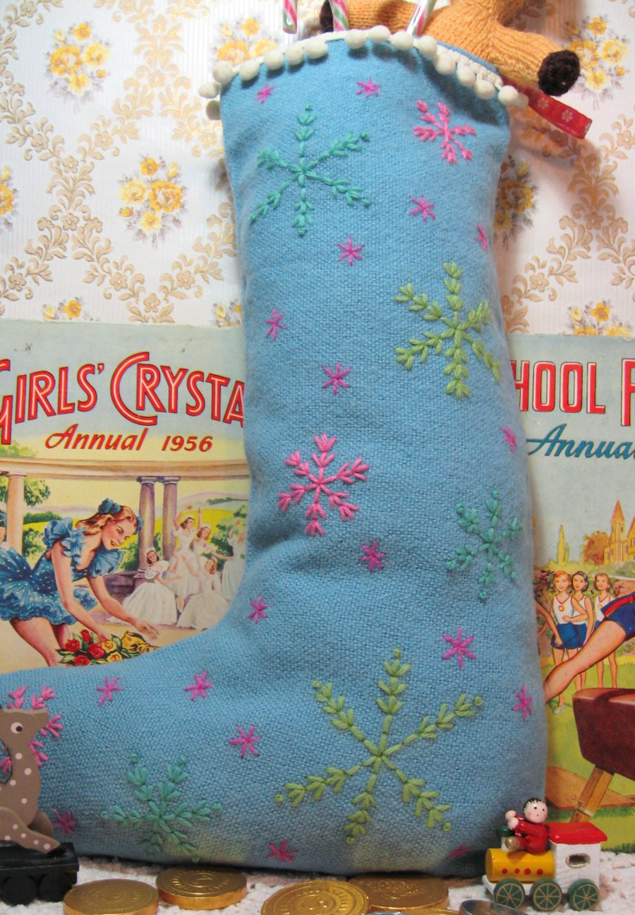 hand embroidered christmas stocking