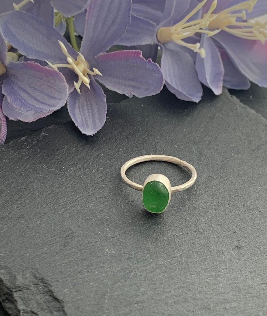 Sterling Silver and Sea Glass ring size P