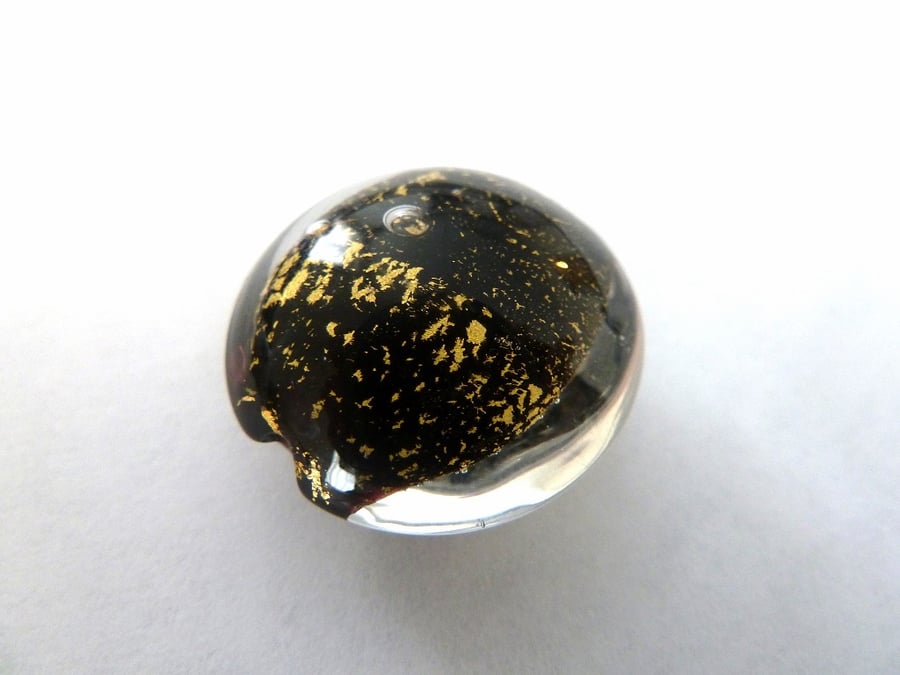 black and gold leaf lampwork focal bead