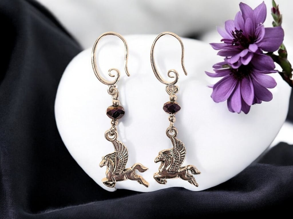 Pegasus earrings, mystical jewellery, boho earrings
