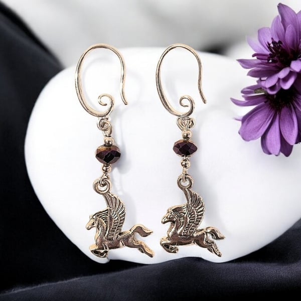 Pegasus earrings, mystical jewellery, boho earrings