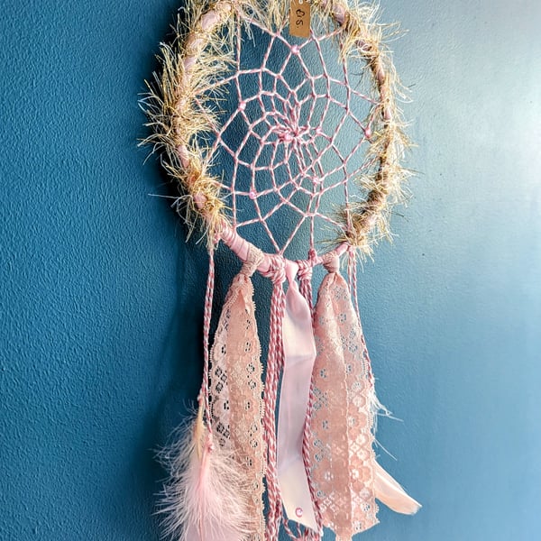 Pink Gold White Feather Dreamcatcher Hanging Decoration 