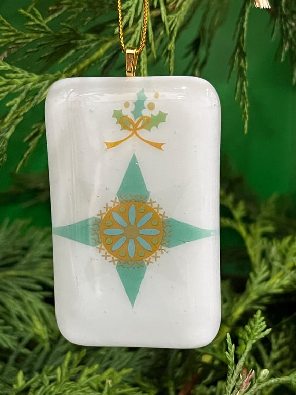 Unique Handcrafted Christmas Bauble Card with Artisan Fused Glass Tree Decoratio