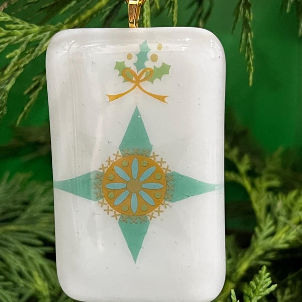Unique Handcrafted Christmas Bauble Card with Artisan Fused Glass Tree Decoratio