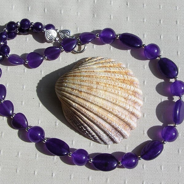 Purple Amethyst Gemstone Beaded Statement Chakra Necklace "Sweet Violet"