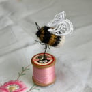 Mini Bobbinbee - Crochet Bee on a vintage wooden bobbin
