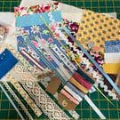 Slow Stitching kit, mix textiles, fabric and trims 