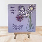 Mother’s Day card, vase of purple,  silver flowers, Perfectly imperfect floral.