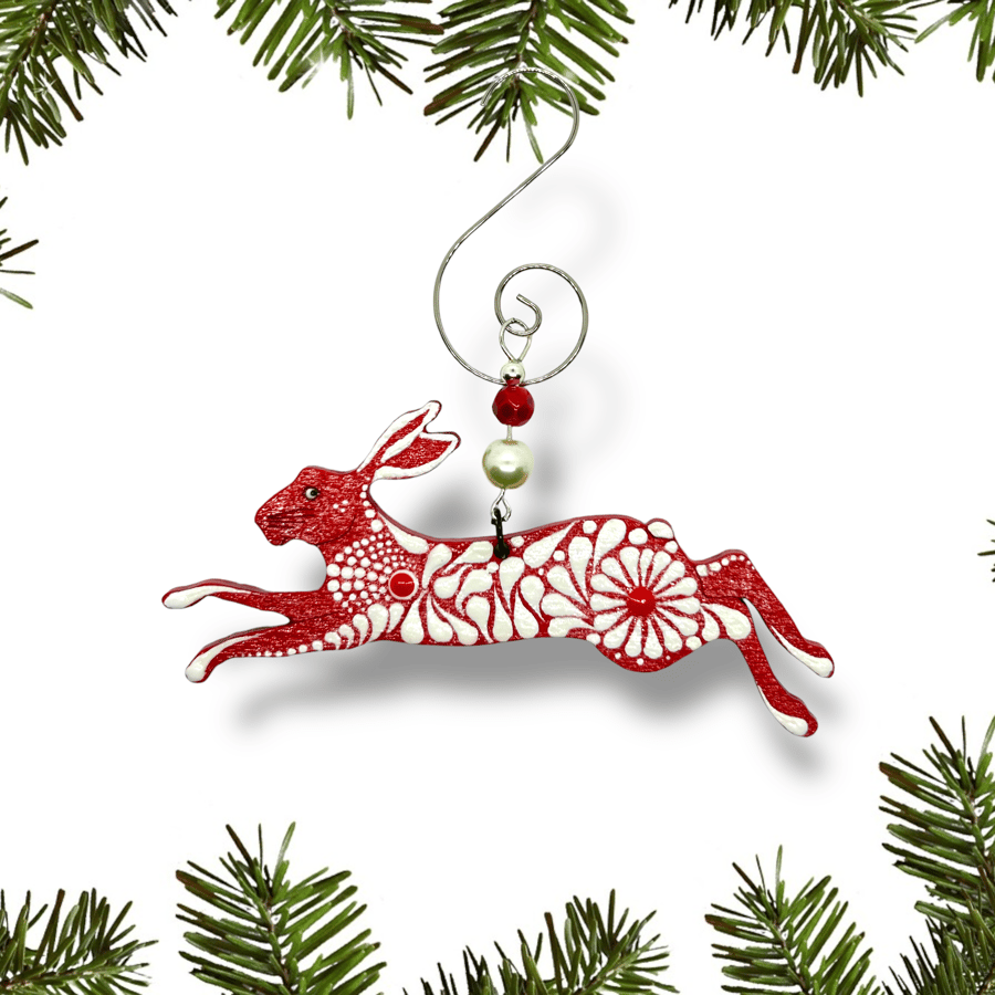 Hand-painted wooden Running Hare