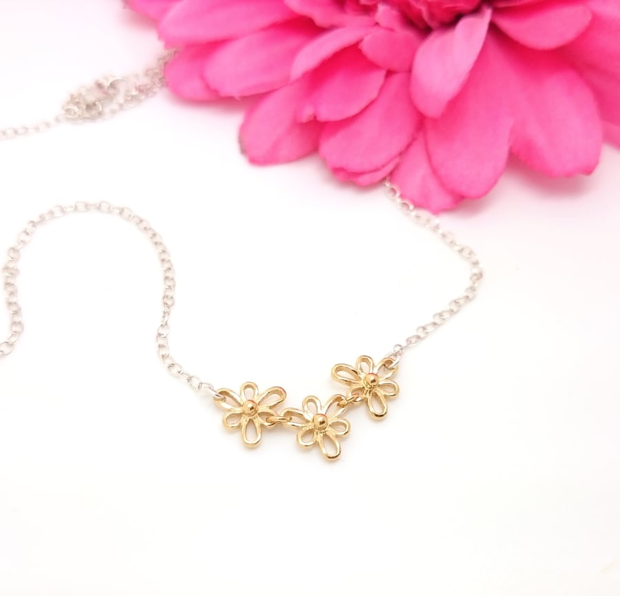 18ct gold plated, sterling silver Iris Flower Necklace