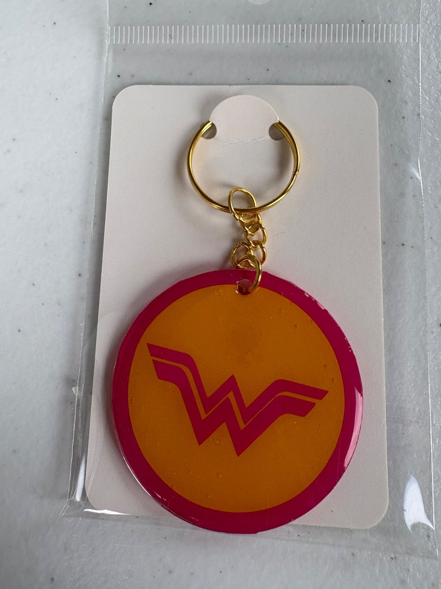 Superhero Inspired Keyring 5cm Acrylic Resin Keychain Pink and Gold