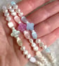Pearl & Selenite Gemstone Four Leaf Clover Silver Bracelet: Heart Chain Extender