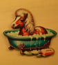 Shetland Pony taking his bath. whimsical wooden brooch.