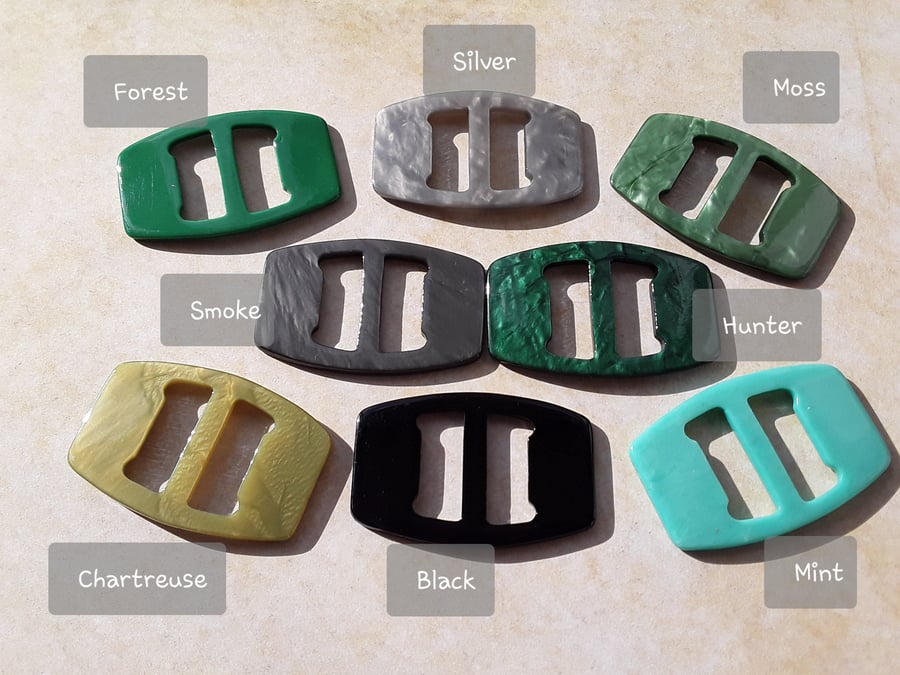 VINTAGE 1930's Casein Slides in 8 colours Buckles