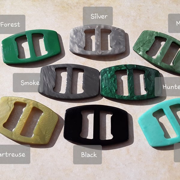 VINTAGE 1930's Casein Slides in 8 colours Buckles