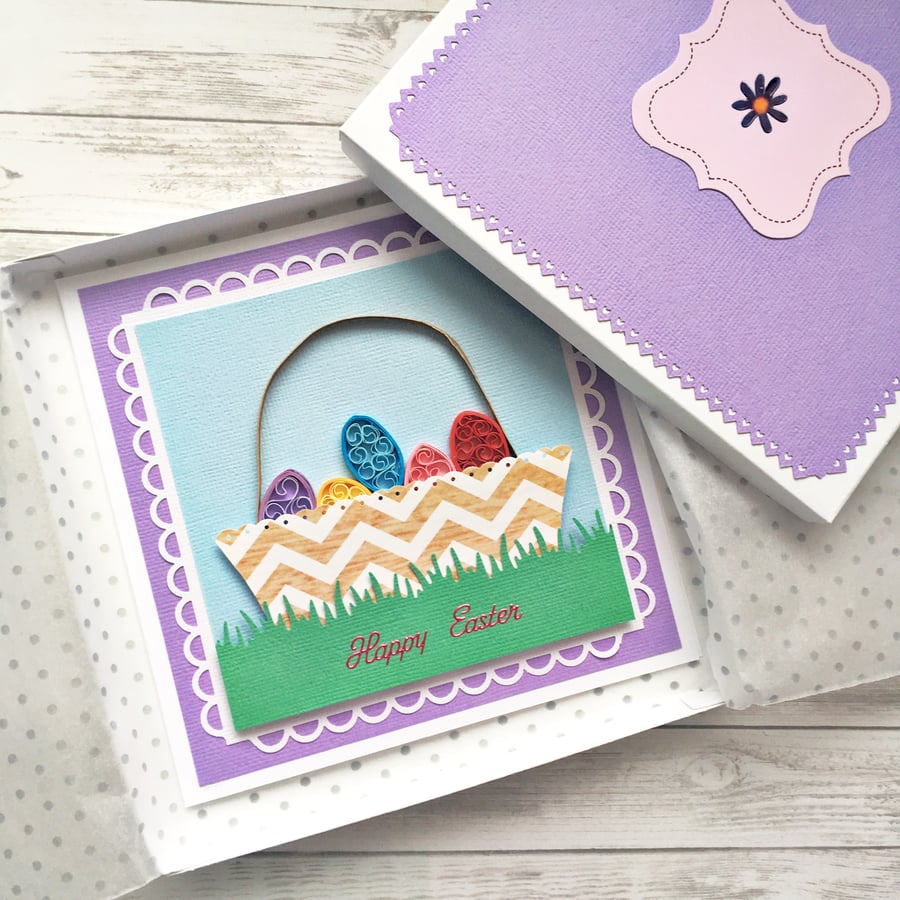 Easter card - quilled Easter eggs in basket