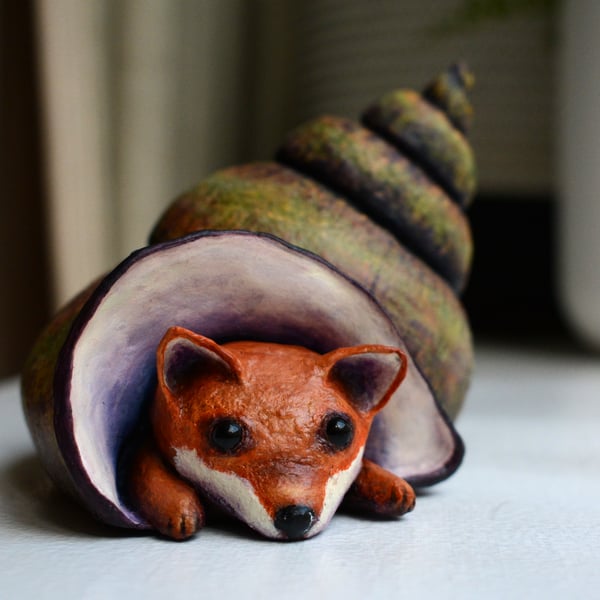 Snail Shell Fox - quirky animal sculpture