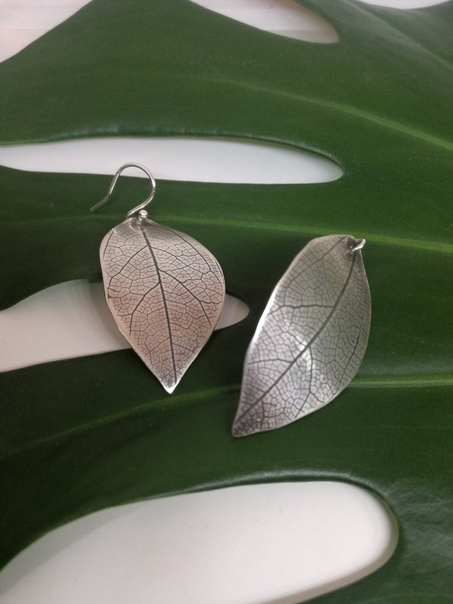 Lifelike Sterling silver Leaf earrings