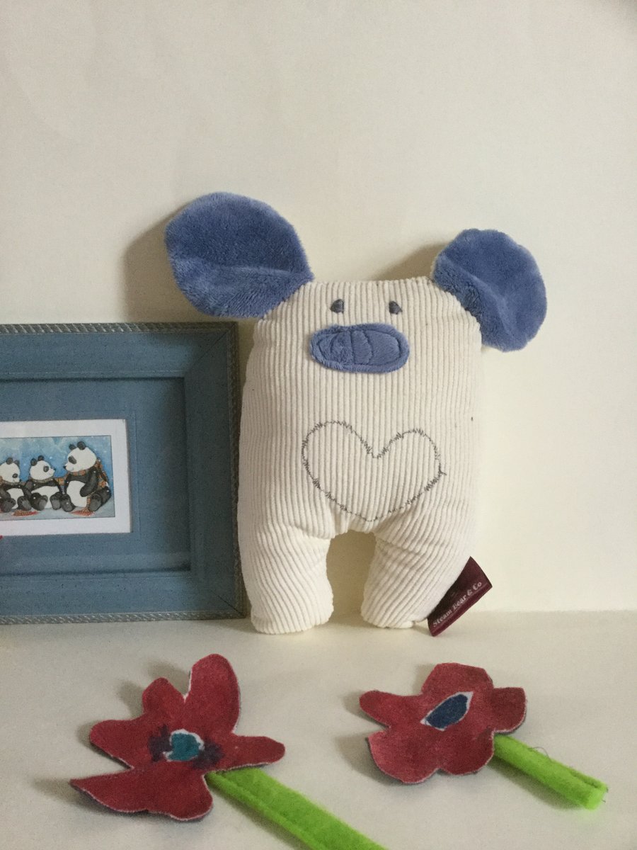 Blue Eco Snow Bear Handmade plushie with heart, Nursery, gift