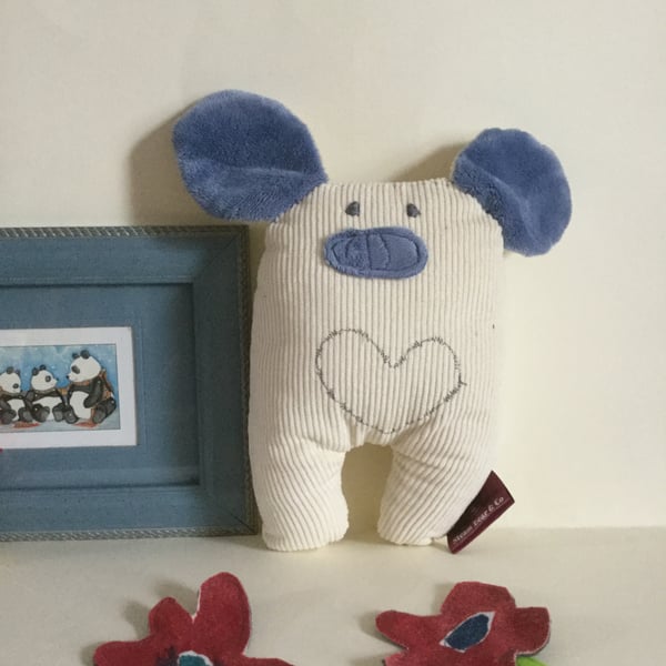Blue Eco Snow Bear Handmade plushie with heart, Nursery, gift