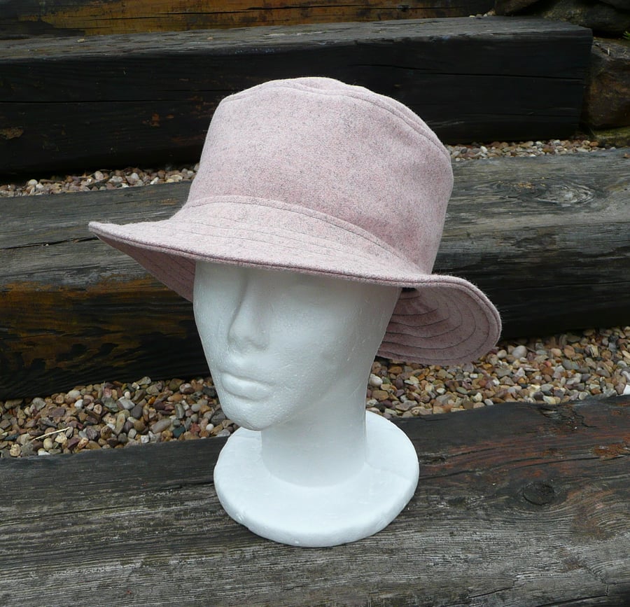 Bucket hat pink grey marl wool tweed ladies winter hat