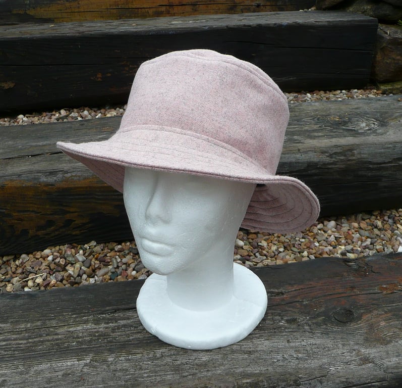 Bucket hat pink grey marl wool tweed ladies winter hat