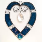 Stained Glass and Wire Heart Suncatcher - Handmade - Deep Turquoise 