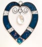 Stained Glass and Wire Heart Suncatcher - Handmade - Deep Turquoise 