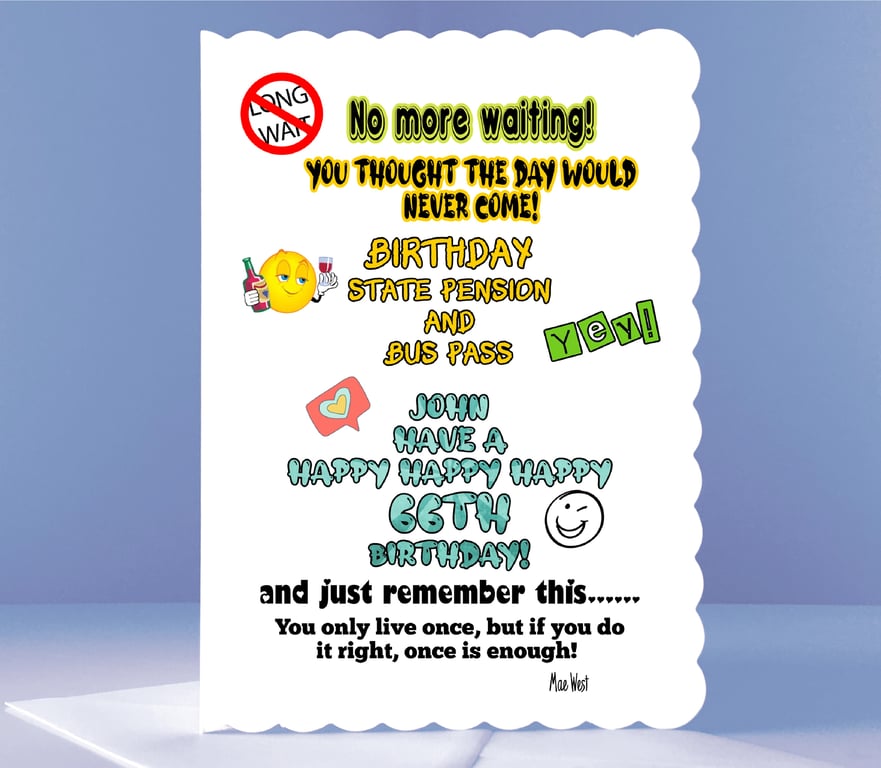 No More Waiting! - Personalised 66th Birthday Card 