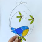 Stained Glass Blue Tit Circle Suncatcher - Handmade Window Decoration