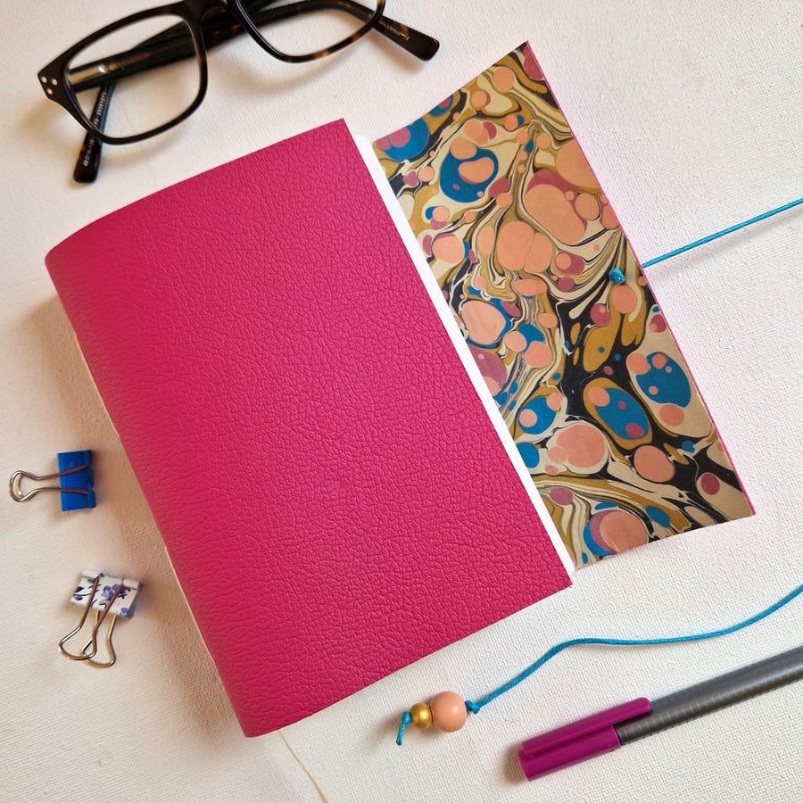 Pink Leather Marble Journal or Notebook, A6 size