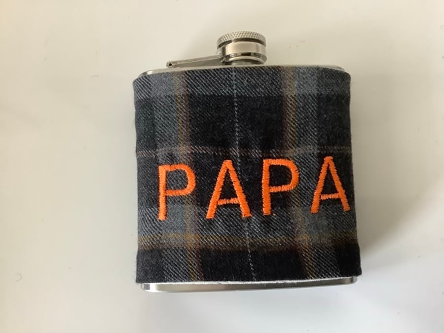 Grey Tweed Papa   6 oz Hip flask , Ideal Christmas  gift,