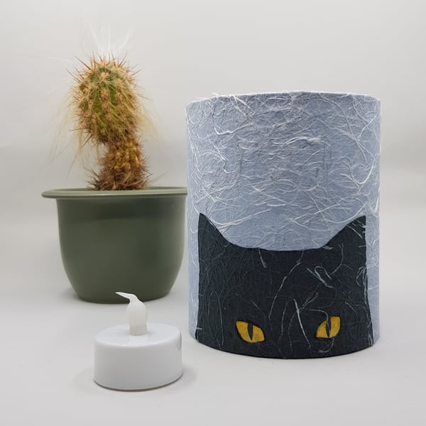 Black Cat Silhouette Lantern with LED candle (Blue)