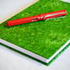 A5 Hardback Lined Notebook with full cloth green flower cover