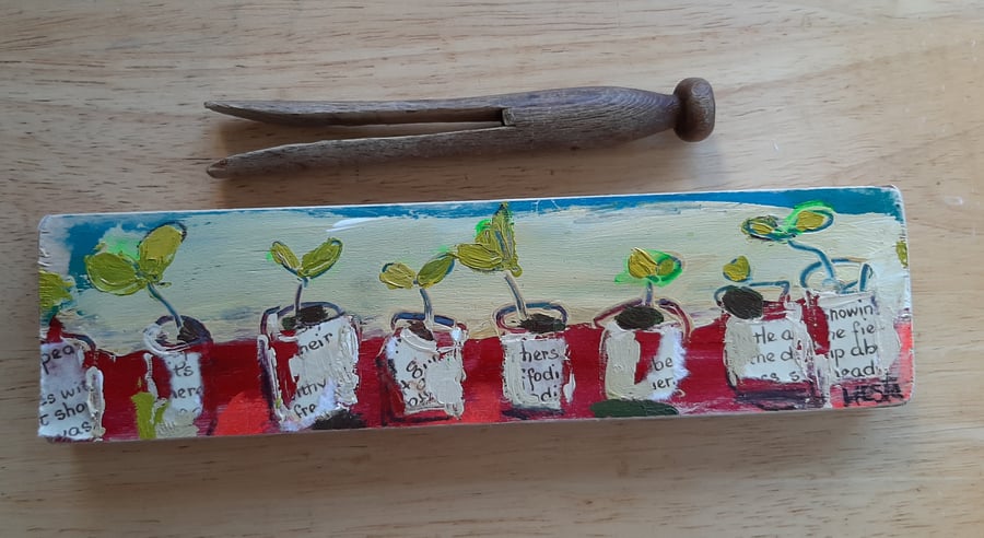 'Little plants of hope in a row ' garden painting 