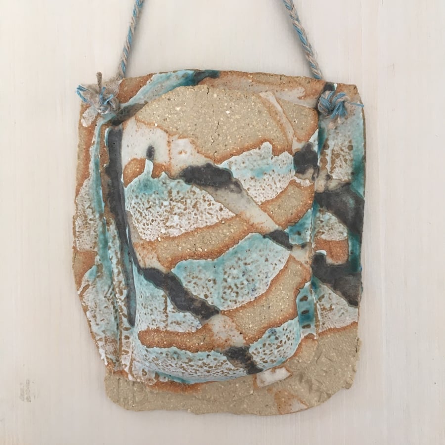 Wall Pocket in Ceramic with Sea Glaze