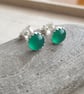 Green onyx stud earrings, Deep green gemstone, Medium size studs - Image 1