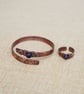 Handmade Copper Bracelet and Ring Set, Blue ,stone Stardust Jewelry,  - Image 3