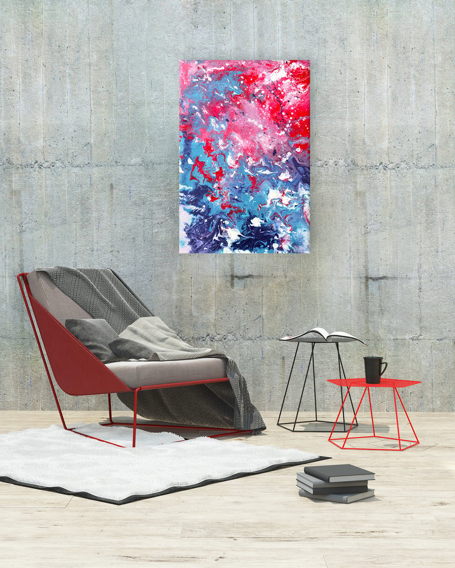 Red & Blue Abstract Acrylic Painting on Canvas - 'Get Fresh' - by Louise Mead
