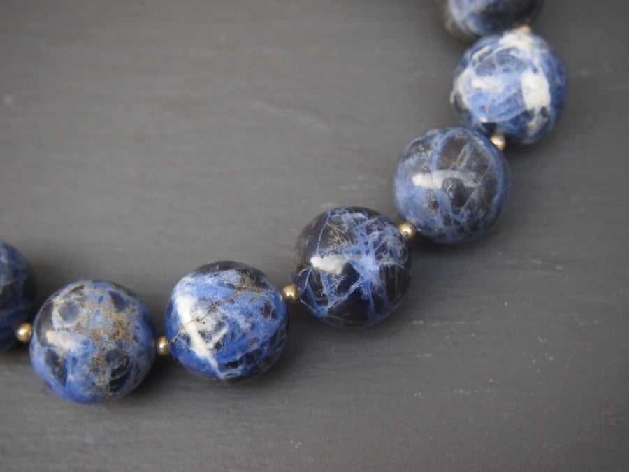 Sodalite and silver statement necklace
