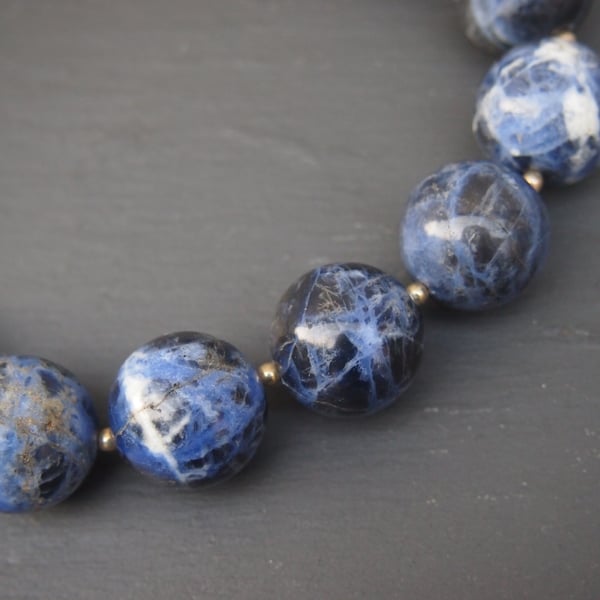 Sodalite and silver statement necklace